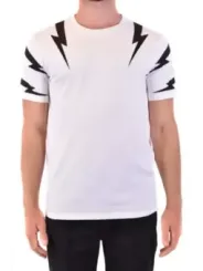 "Neil Barrett T-Shirts im Sale | Neil Barrett Herren T-Shirt Weiß mit Druck - Kurzarm Rundhals für Frühling/Sommer online kaufen"|Planet-Deluxe