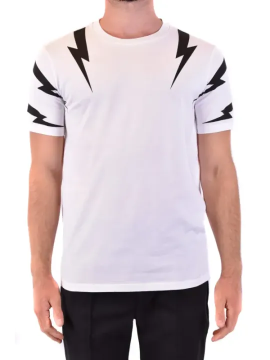 "Neil Barrett T-Shirts im Sale | Neil Barrett Herren T-Shirt Weiß mit Druck - Kurzarm Rundhals für Frühling/Sommer online kaufen"|Planet-Deluxe