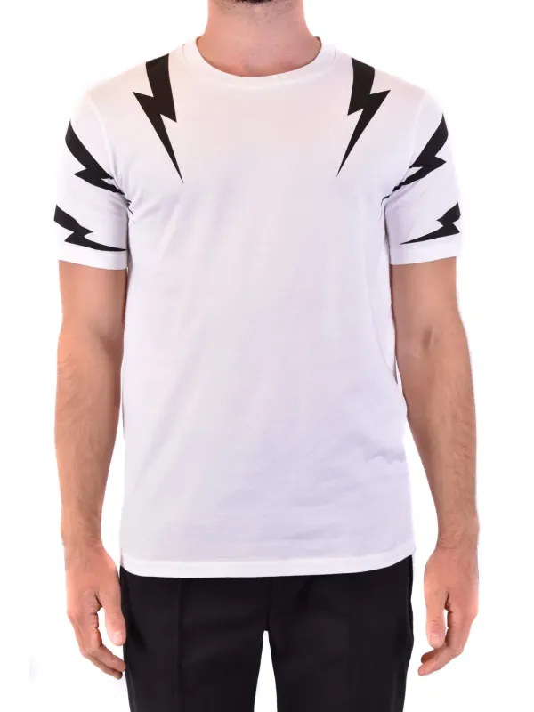 "Neil Barrett T-Shirts im Sale | Neil Barrett Herren T-Shirt Weiß mit Druck - Kurzarm Rundhals für Frühling/Sommer online kaufen"|Planet-Deluxe