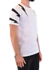 "Neil Barrett T-Shirts im Sale | Neil Barrett Herren T-Shirt Weiß mit Druck - Kurzarm Rundhals für Frühling/Sommer online kaufen"|Planet-Deluxe