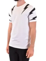 "Neil Barrett T-Shirts im Sale | Neil Barrett Herren T-Shirt Weiß mit Druck - Kurzarm Rundhals für Frühling/Sommer online kaufen"|Planet-Deluxe