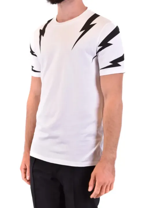 "Neil Barrett T-Shirts im Sale | Neil Barrett Herren T-Shirt Weiß mit Druck - Kurzarm Rundhals für Frühling/Sommer online kaufen"|Planet-Deluxe