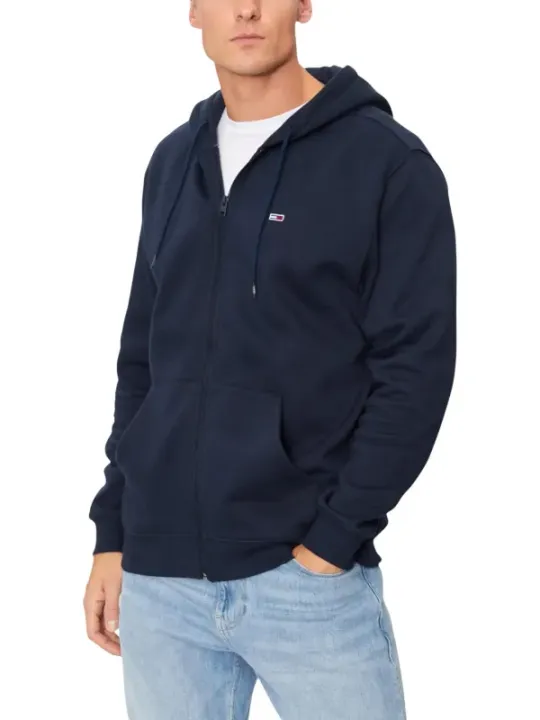"Tommy Hilfiger Jeans Sweatshirts im Sale | Tommy Hilfiger Herren Fleece Hoodie Blau mit Reißverschluss - Herbst/Winter Kapuzenpullover aus Baumwollmischung mit Vordertasc online kaufen"|Planet-Deluxe