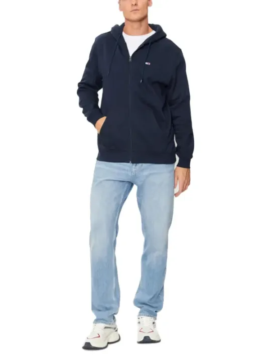 "Tommy Hilfiger Jeans Sweatshirts im Sale | Tommy Hilfiger Herren Fleece Hoodie Blau mit Reißverschluss - Herbst/Winter Kapuzenpullover aus Baumwollmischung mit Vordertasc online kaufen"|Planet-Deluxe