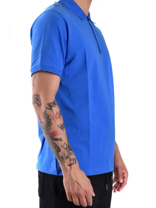 "Karl Lagerfeld Poloshirts im Sale | Karl Lagerfeld Herren Polo Blau Reißverschluss Kurzarm online kaufen"|Planet-Deluxe