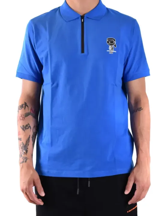 "Karl Lagerfeld Poloshirts im Sale | Karl Lagerfeld Herren Polo Blau Reißverschluss Kurzarm online kaufen"|Planet-Deluxe