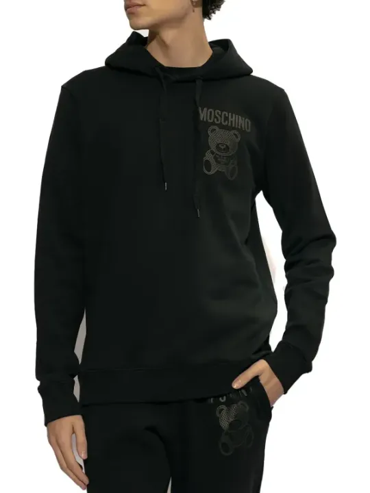"Moschino Sweatshirts im Sale | Moschino Herren Fleece Kapuzenpullover Schwarz Druck online kaufen"|Planet-Deluxe