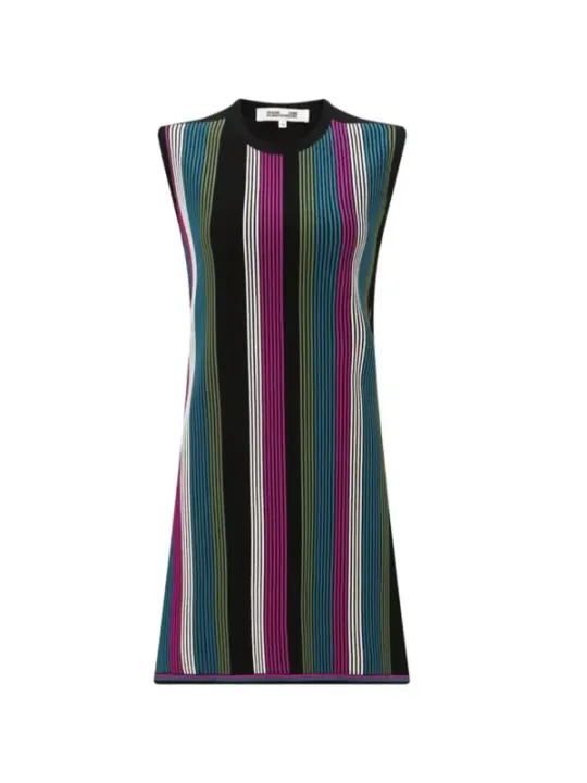 "Diane Von Furstenberg Kleider im Sale | Diane Von Furstenberg - Ärmelloses Herbst/Winter-Kleid für Damen mit Rundhalsausschnitt und bunten Streifenmuster – Viskose- online kaufen"|Planet-Deluxe