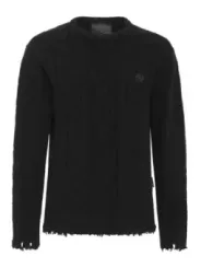 "Philipp Plein Pullover im Sale | Philipp Plein Herrenpullover Schwarz Zerrissen 100% Wolle online kaufen"|Planet-Deluxe