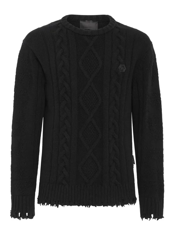 "Philipp Plein Pullover im Sale | Philipp Plein Herrenpullover Schwarz Zerrissen 100% Wolle online kaufen"|Planet-Deluxe "Philipp Plein Pullover im Sale | Philipp Plein Herrenpullover Schwarz Zerrissen 100% Wolle online kaufen"|Planet-Deluxe