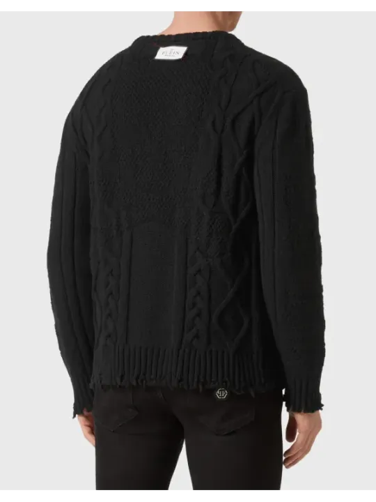 "Philipp Plein Pullover im Sale | Philipp Plein Herrenpullover Schwarz Zerrissen 100% Wolle online kaufen"|Planet-Deluxe