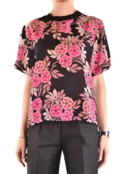 MSGM Damen T-Shirt - Bunter Blumenprint aus Seide