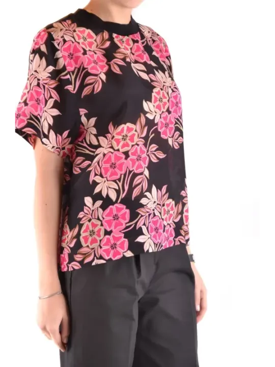 "Msgm T-Shirts im Sale | MSGM Damen T-Shirt - Bunter Blumenprint aus 100% Seide, Kurzarm für Frühling/Sommer online kaufen"|Planet-Deluxe