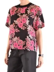 "Msgm T-Shirts im Sale | MSGM Damen T-Shirt - Bunter Blumenprint aus 100% Seide, Kurzarm für Frühling/Sommer online kaufen"|Planet-Deluxe