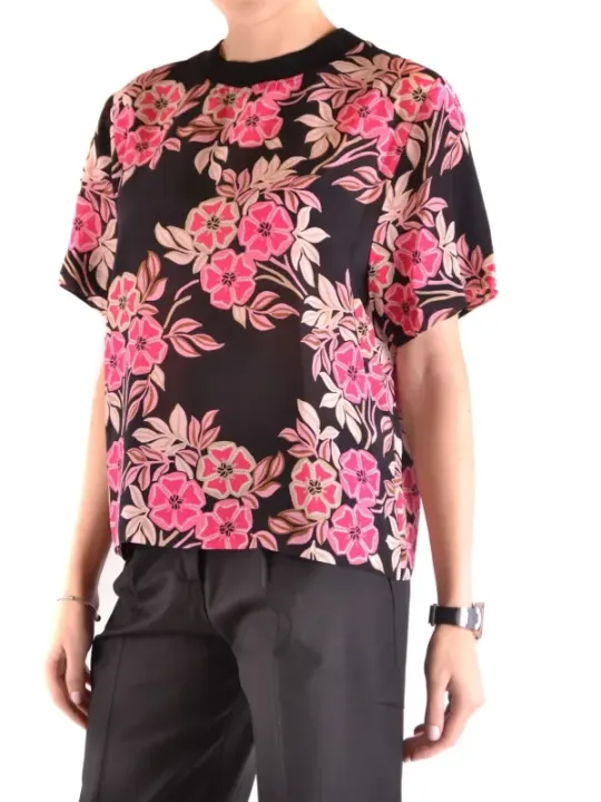 "Msgm T-Shirts im Sale | MSGM Damen T-Shirt - Bunter Blumenprint aus 100% Seide, Kurzarm für Frühling/Sommer online kaufen"|Planet-Deluxe