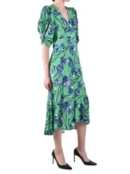 "Diane Von Furstenberg Kleider im Sale | DVF Frühlingskleid in Grün mit Blumenmuster – Kurze Ärmel & V-Ausschnitt – 100% Viskose – Diane Von Furstenberg online kaufen"|Planet-Deluxe