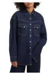 Dunkles Denimhemd mit weißen Knöpfen