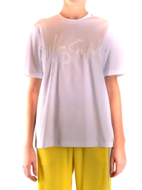 "Msgm T-Shirts im Sale | MSGM Damen T-Shirt in Weiß mit Pailletten - Perfekt für Frühling/Sommer online kaufen"|Planet-Deluxe
