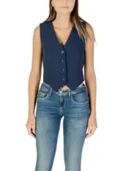 "Guess Westen im Sale | Guess Damen Weste Blau - Elegante Herbst/Winter V-Ausschnitt Weste mit Knopfverschluss, Ärmellos, 100% Polyester online kaufen"|Planet-Deluxe