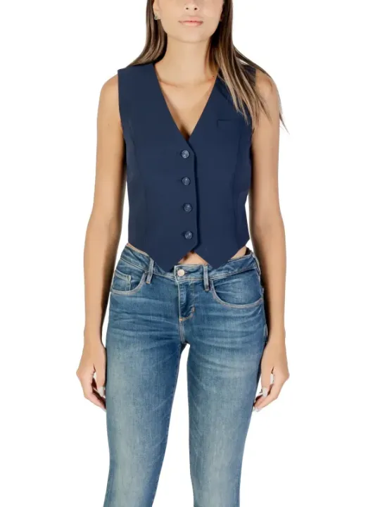 "Guess Westen im Sale | Guess Damen Weste Blau - Elegante Herbst/Winter V-Ausschnitt Weste mit Knopfverschluss, Ärmellos, 100% Polyester online kaufen"|Planet-Deluxe