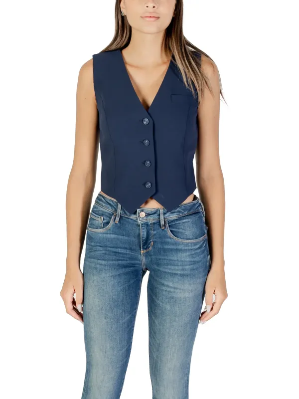 "Guess Westen im Sale | Guess Damen Weste Blau - Elegante Herbst/Winter V-Ausschnitt Weste mit Knopfverschluss, Ärmellos, 100% Polyester online kaufen"|Planet-Deluxe