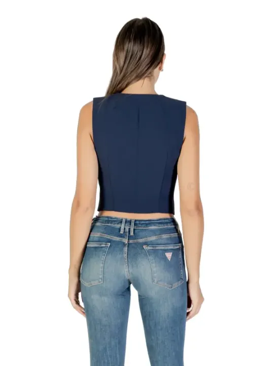 "Guess Westen im Sale | Guess Damen Weste Blau - Elegante Herbst/Winter V-Ausschnitt Weste mit Knopfverschluss, Ärmellos, 100% Polyester online kaufen"|Planet-Deluxe