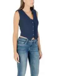 "Guess Westen im Sale | Guess Damen Weste Blau - Elegante Herbst/Winter V-Ausschnitt Weste mit Knopfverschluss, Ärmellos, 100% Polyester online kaufen"|Planet-Deluxe