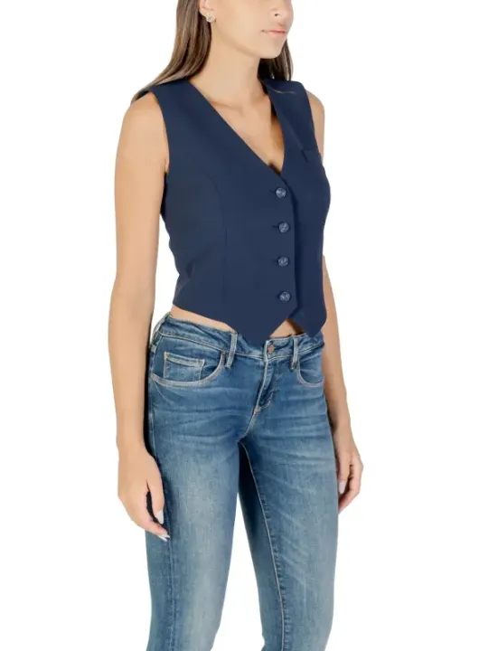 "Guess Westen im Sale | Guess Damen Weste Blau - Elegante Herbst/Winter V-Ausschnitt Weste mit Knopfverschluss, Ärmellos, 100% Polyester online kaufen"|Planet-Deluxe