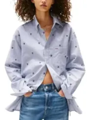 "Tommy Hilfiger Jeans Hemden im Sale | Tommy Hilfiger Jeans Damen Hemd aus Bio-Baumwolle in Azurblau – Herbst/Winter Kollektion online kaufen"|Planet-Deluxe