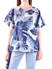 "Twinset T-Shirts im Sale | **Twinset Damen T-Shirt mit Blumenmuster - Blau, Kurzarm, Rundhalsausschnitt - Perfekt für Frühling/Sommer** online kaufen"|Planet-Deluxe