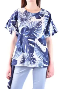 "Twinset Damen T-Shirt Blau mit Blumenmuster – Kurzarm"