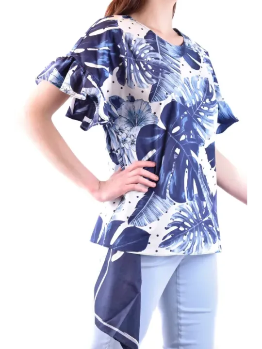 "Twinset T-Shirts im Sale | **Twinset Damen T-Shirt mit Blumenmuster - Blau, Kurzarm, Rundhalsausschnitt - Perfekt für Frühling/Sommer** online kaufen"|Planet-Deluxe