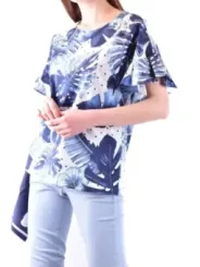 "Twinset T-Shirts im Sale | **Twinset Damen T-Shirt mit Blumenmuster - Blau, Kurzarm, Rundhalsausschnitt - Perfekt für Frühling/Sommer** online kaufen"|Planet-Deluxe