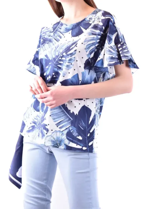 "Twinset T-Shirts im Sale | **Twinset Damen T-Shirt mit Blumenmuster - Blau, Kurzarm, Rundhalsausschnitt - Perfekt für Frühling/Sommer** online kaufen"|Planet-Deluxe