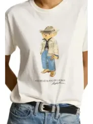 "Polo Ralph Lauren T-Shirts im Sale | Polo Ralph Lauren Damen TShirt HerbstWinter Weiß Druck 100% Baumwolle online kaufen"|Planet-Deluxe