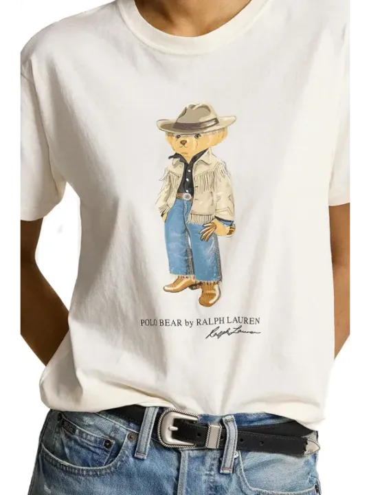 "Polo Ralph Lauren T-Shirts im Sale | Polo Ralph Lauren Damen TShirt HerbstWinter Weiß Druck 100% Baumwolle online kaufen"|Planet-Deluxe