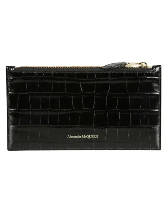 "Alexander Mcqueen Geldbörsen im Sale | Alexander McQueen Damen Portemonnaie - Herbst/Winter Kollektion - Schwarzes Leder mit Reißverschluss online kaufen"|Planet-Deluxe