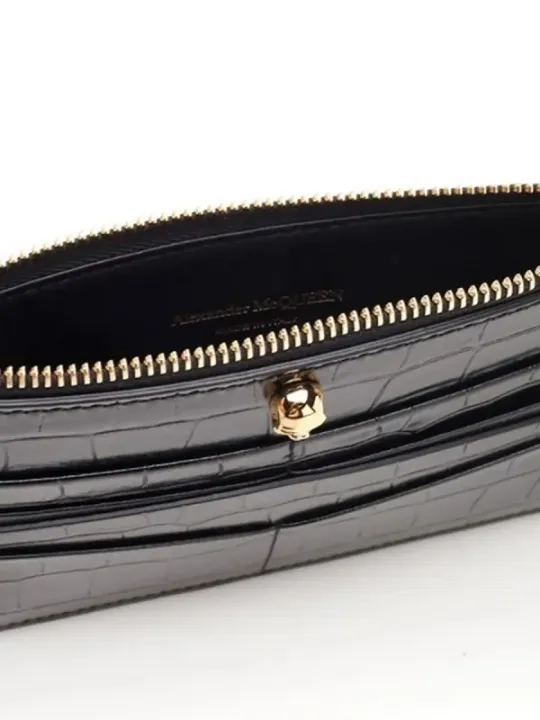 "Alexander Mcqueen Geldbörsen im Sale | Alexander McQueen Damen Portemonnaie - Herbst/Winter Kollektion - Schwarzes Leder mit Reißverschluss online kaufen"|Planet-Deluxe