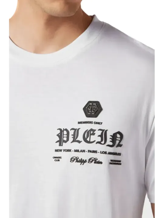 "Philipp Plein T-Shirts im Sale | Philipp Plein Herren T-Shirt Weiß Sommerdruck Rundhals online kaufen"|Planet-Deluxe