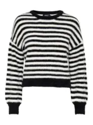 Gestrickter schwarz-weiß gestreifter Pullover