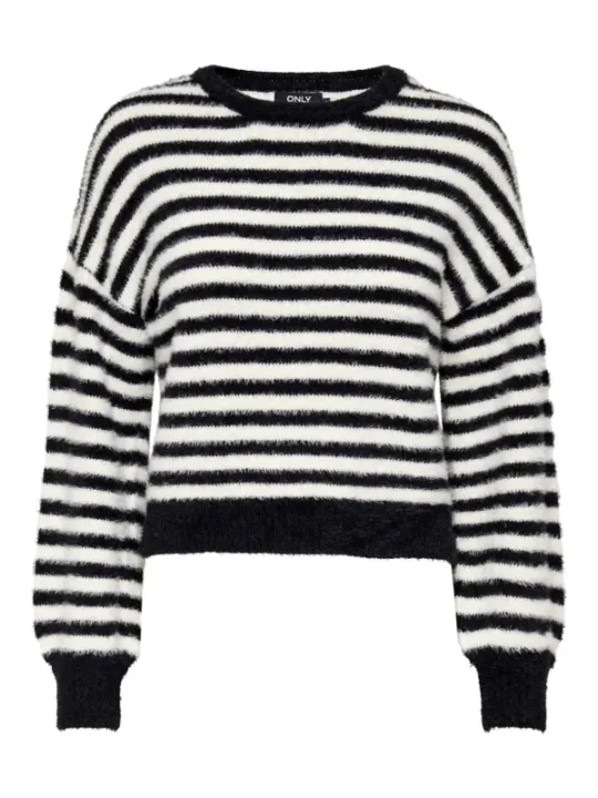 Gestrickter schwarz-weiß gestreifter Pullover