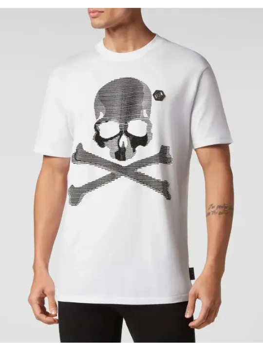 "Philipp Plein T-Shirts im Sale | Plein Herren TShirt Weiß HerbstWinter Druck Kurzarm online kaufen"|Planet-Deluxe