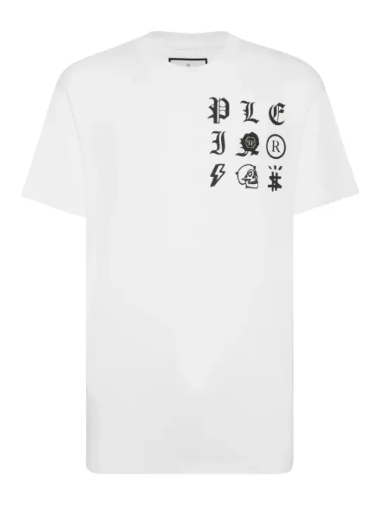 "Philipp Plein T-Shirts im Sale | Philipp Plein Herren T-Shirt Weiß Druck Kurzarm Herbst Winter online kaufen"|Planet-Deluxe