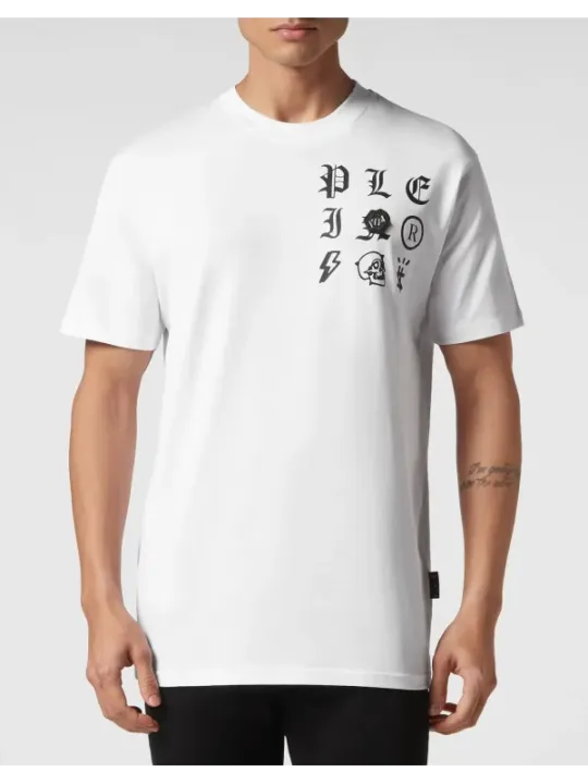 "Philipp Plein T-Shirts im Sale | Philipp Plein Herren T-Shirt Weiß Druck Kurzarm Herbst Winter online kaufen"|Planet-Deluxe