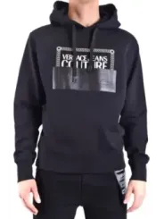 "Versace Jeans Couture Sweatshirts im Sale | Versace Jeans Couture Herren-Sweatshirt mit Kapuze, V-Ausschnitt und Print – Schwarz, 100% Baumwolle – Frühjahr/Sommer Koll online kaufen"|Planet-Deluxe