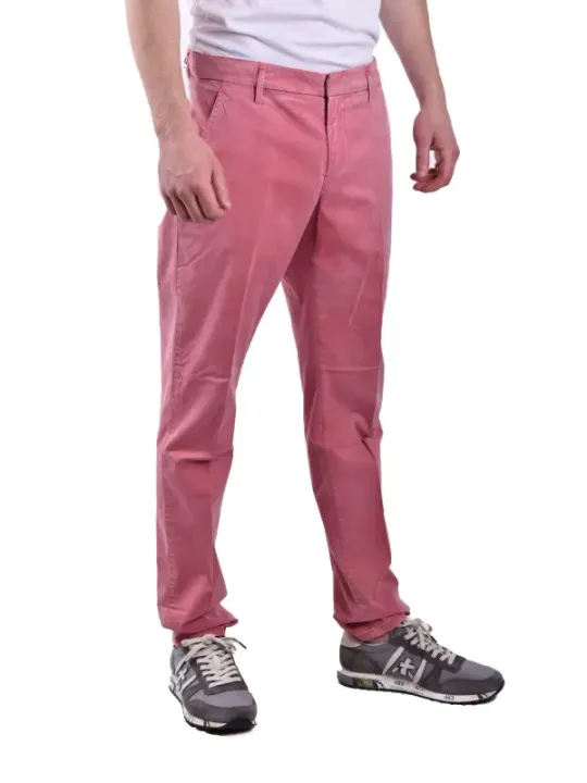 "Dondup Hosen im Sale | Dondup Herren Pantaloni - Rosa Baumwollhose mit Reißverschluss und Vordertaschen für Herbst/Winter online kaufen"|Planet-Deluxe