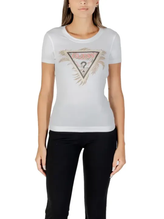 "Guess T-Shirts im Sale | Guess Damen T-Shirt Weiß Herbst/Winter Druck Kurzarm online kaufen"|Planet-Deluxe