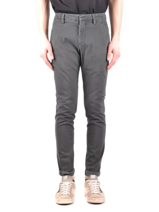 "Dondup Hosen im Sale | Dondup Herren Pantaloni - Grüne Herbst/Winter-Hose mit Reißverschluss und Knopf, Baumwollmischung online kaufen"|Planet-Deluxe