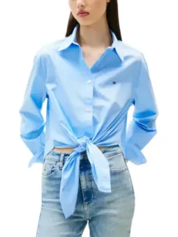 Tommy Hilfiger Damen Hemd Azurblau, Bio-Baumwolle