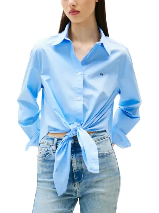 "Tommy Hilfiger Jeans Hemden im Sale | Tommy Hilfiger Damen Hemd Azurblau Bio-Baumwolle online kaufen"|Planet-Deluxe